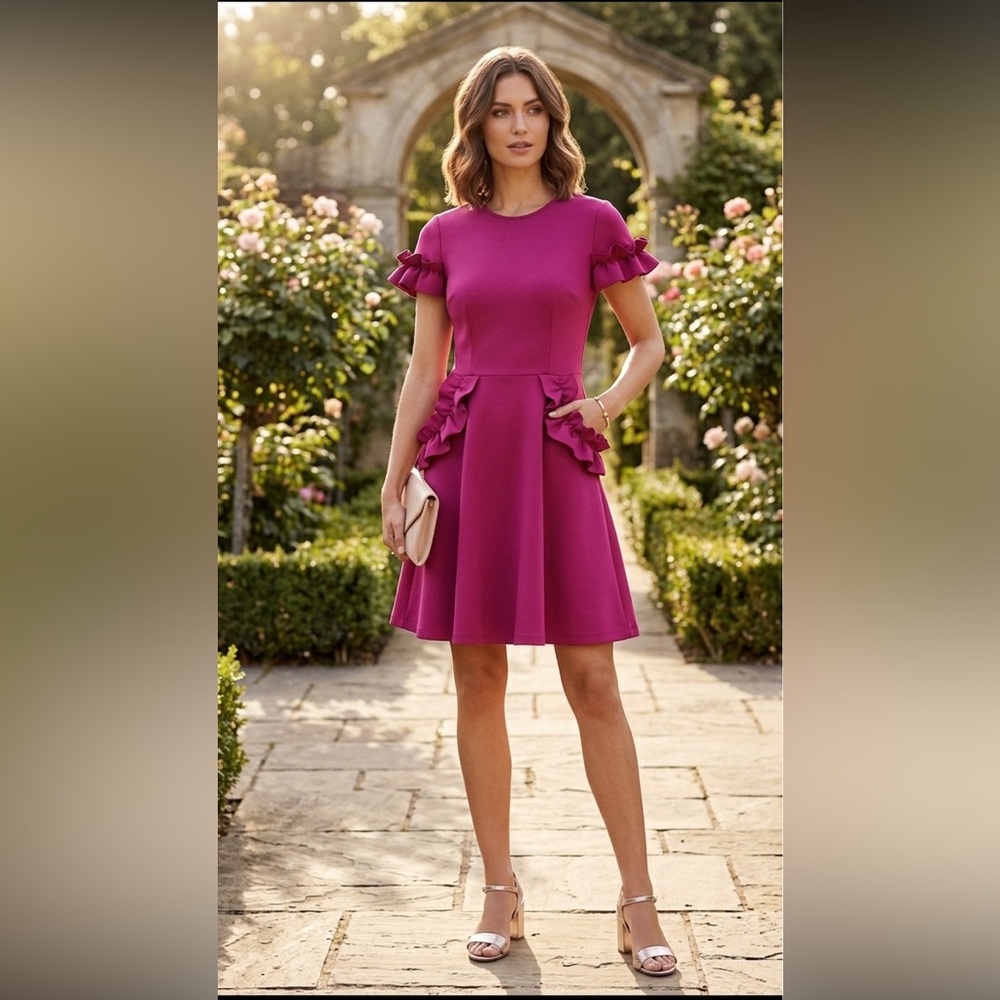 Ted Baker Luuciee Fit Flare Ruffle Scuba Mini Cocktail Dress Size‎ 1 XS